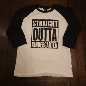 District Black and White Graphic Tee Straight Outta Kindergarten Unisex Small